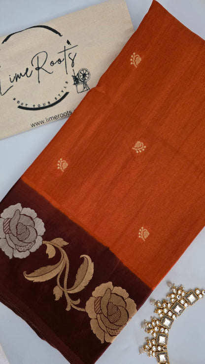 Orange with Ivory contrast Banarasi Silk Saree