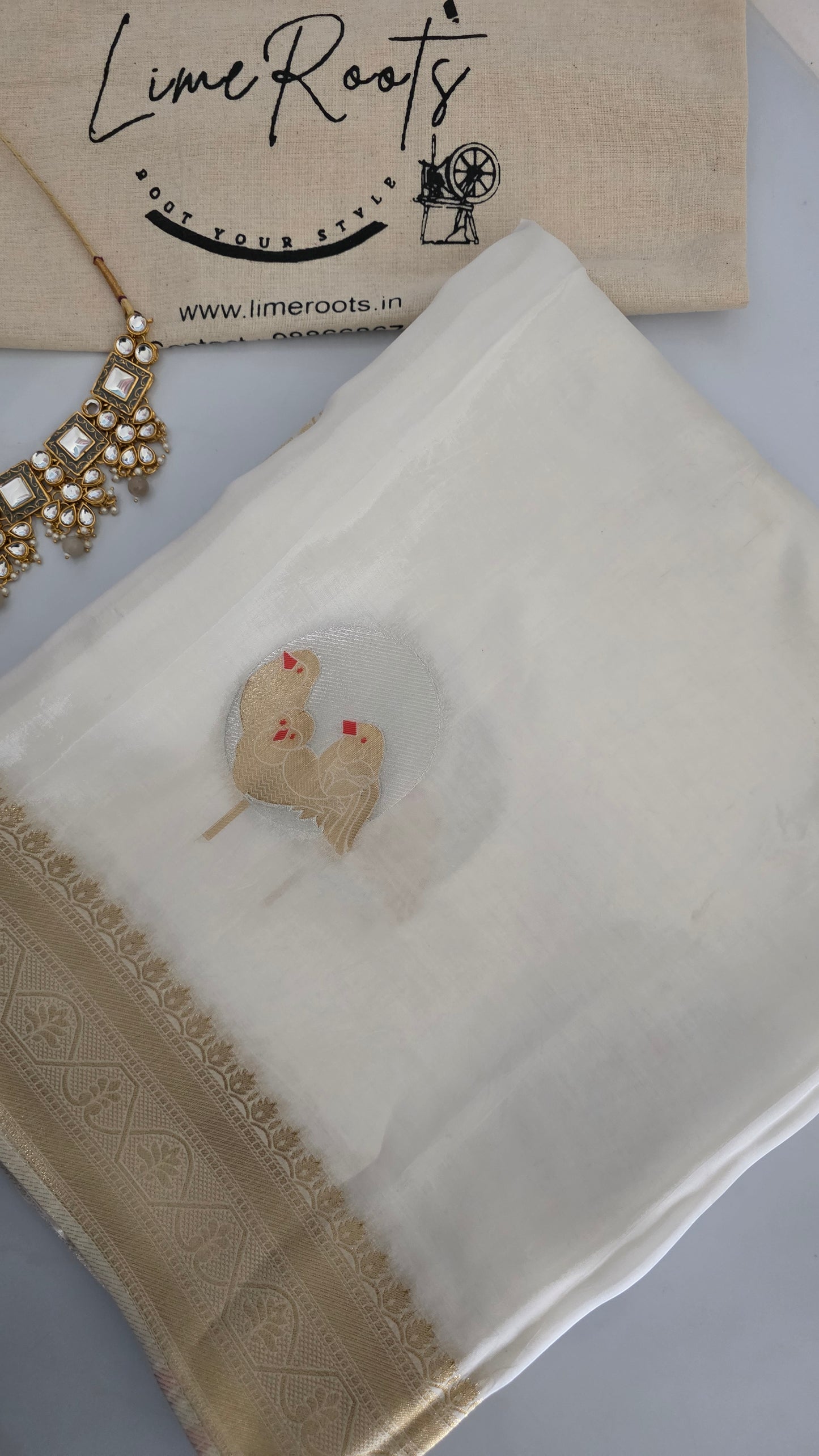 White Semi Mysore Silk Saree