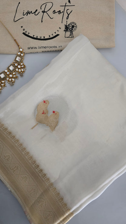 White Semi Mysore Silk Saree