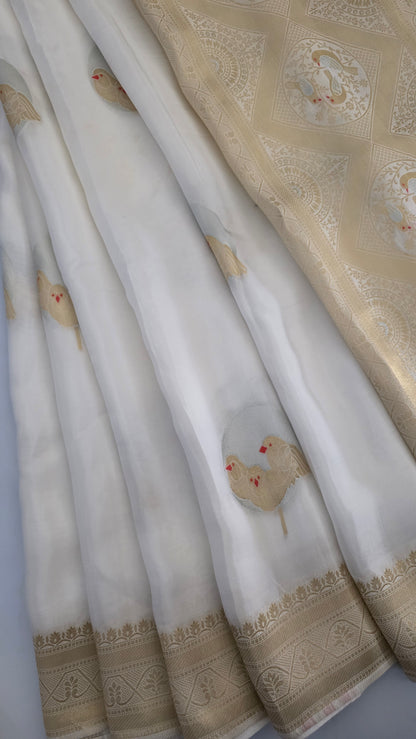 White Semi Mysore Silk Saree