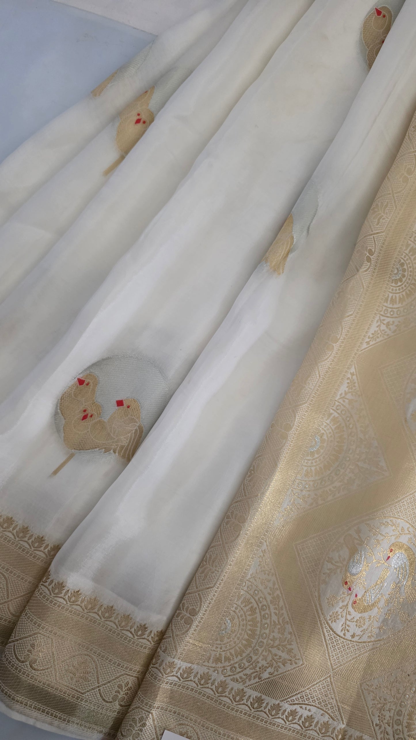 White Semi Mysore Silk Saree