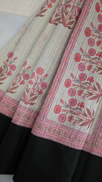 Ivory Tussar Cotton Black Contrast Border Saree