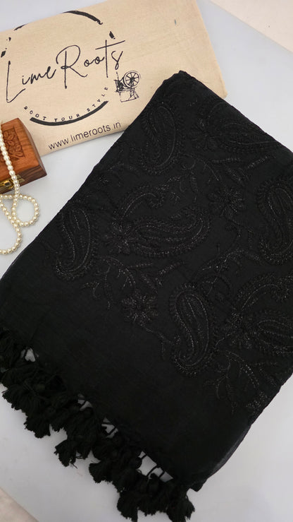 Black Mulmul Chikankari embroidery Saree
