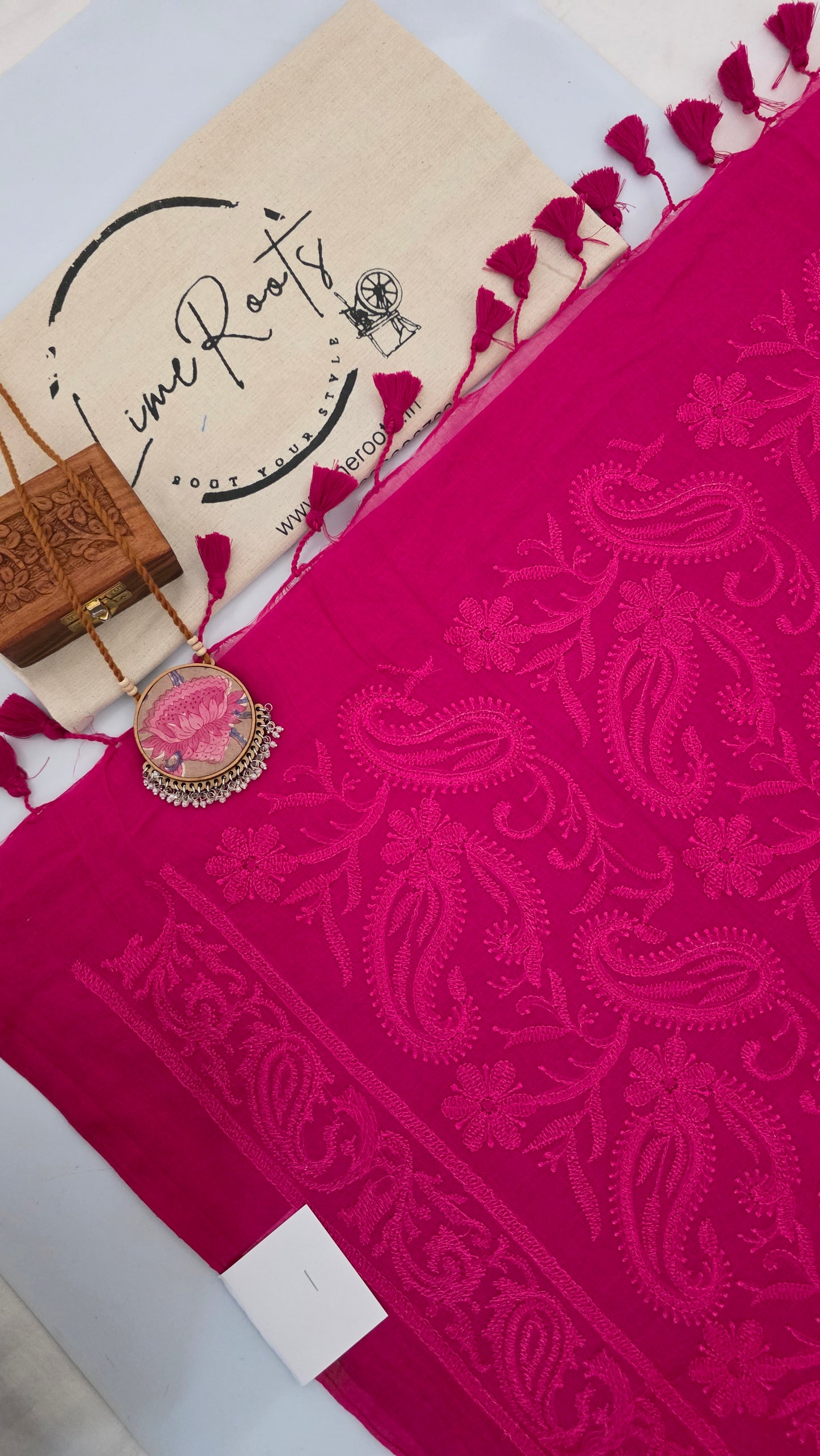 Pink Mulmul Chikankari embroidery Saree