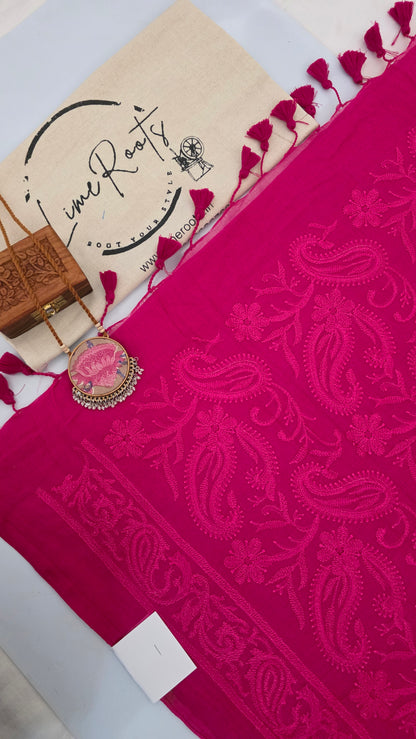 Pink Mulmul Chikankari embroidery Saree
