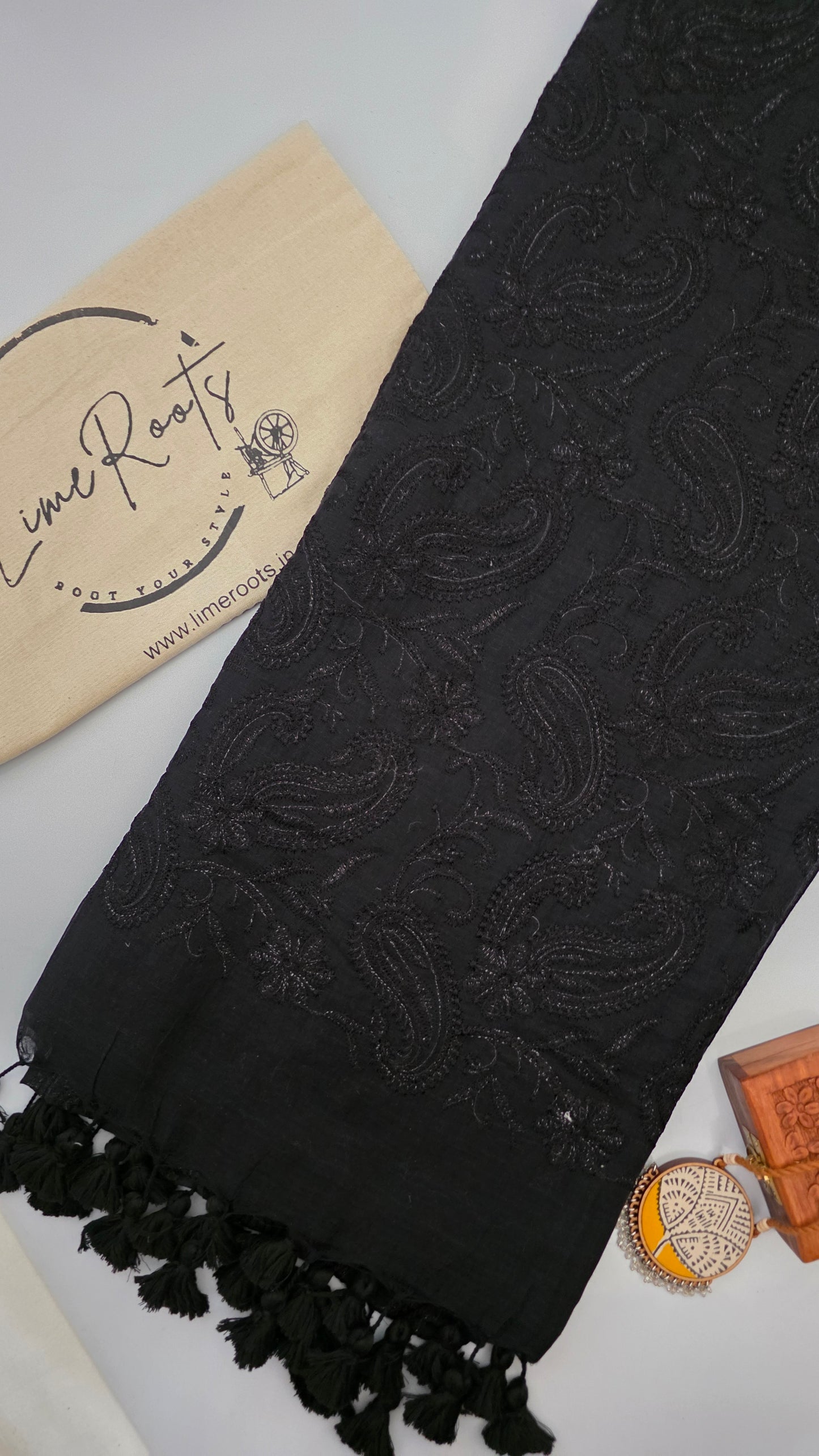 Black Mulmul Chikankari embroidery Saree