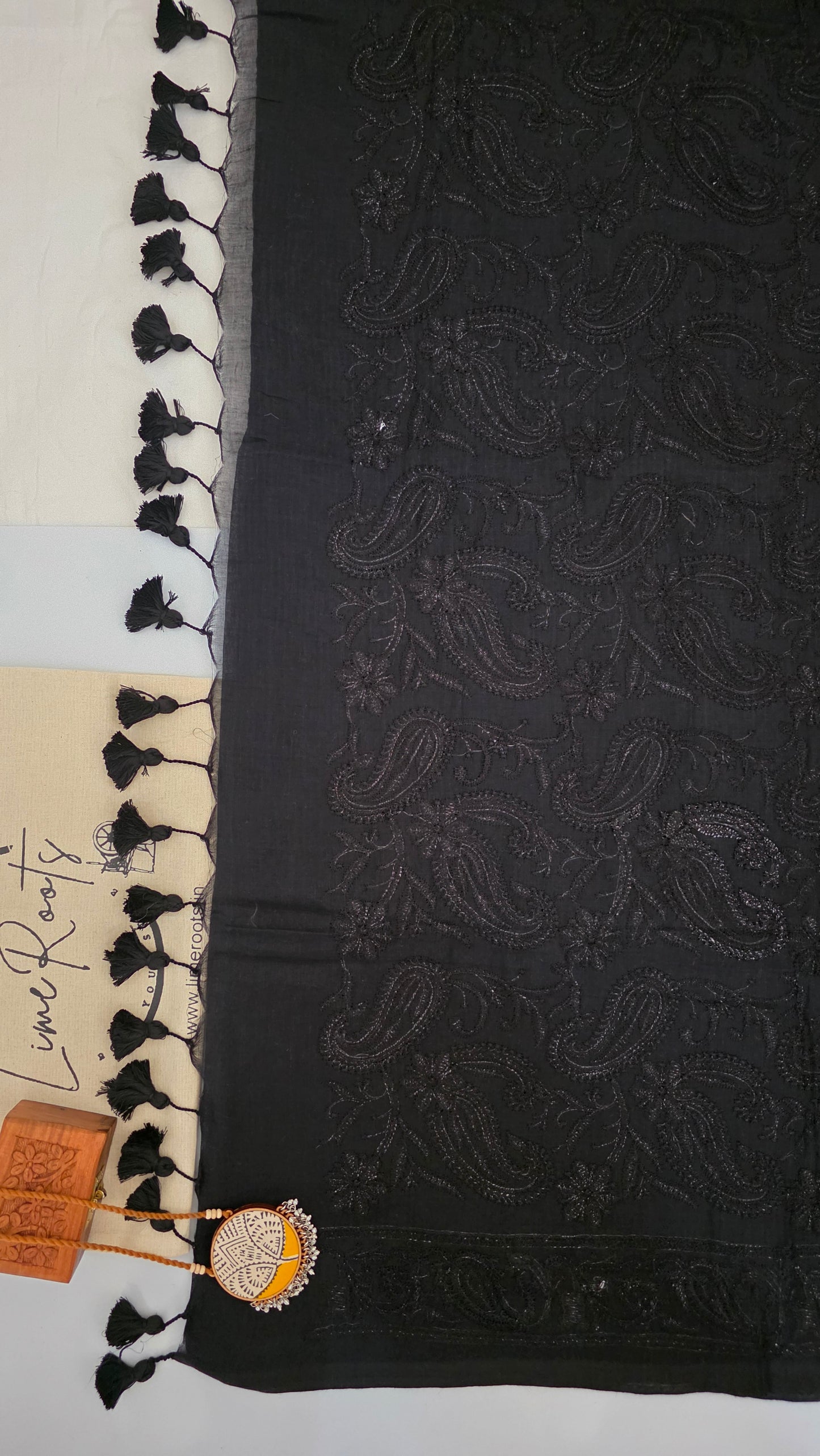 Black Mulmul Chikankari embroidery Saree