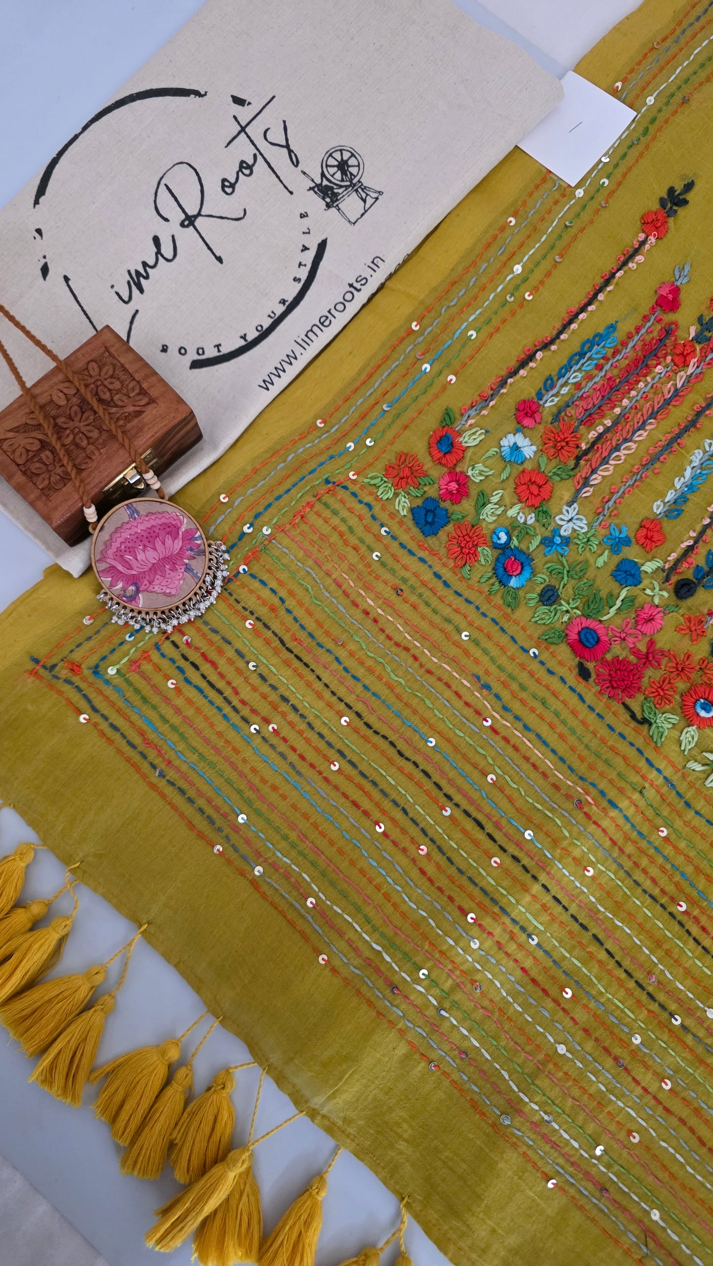 Green Mulmul Chikankari embroidery Saree