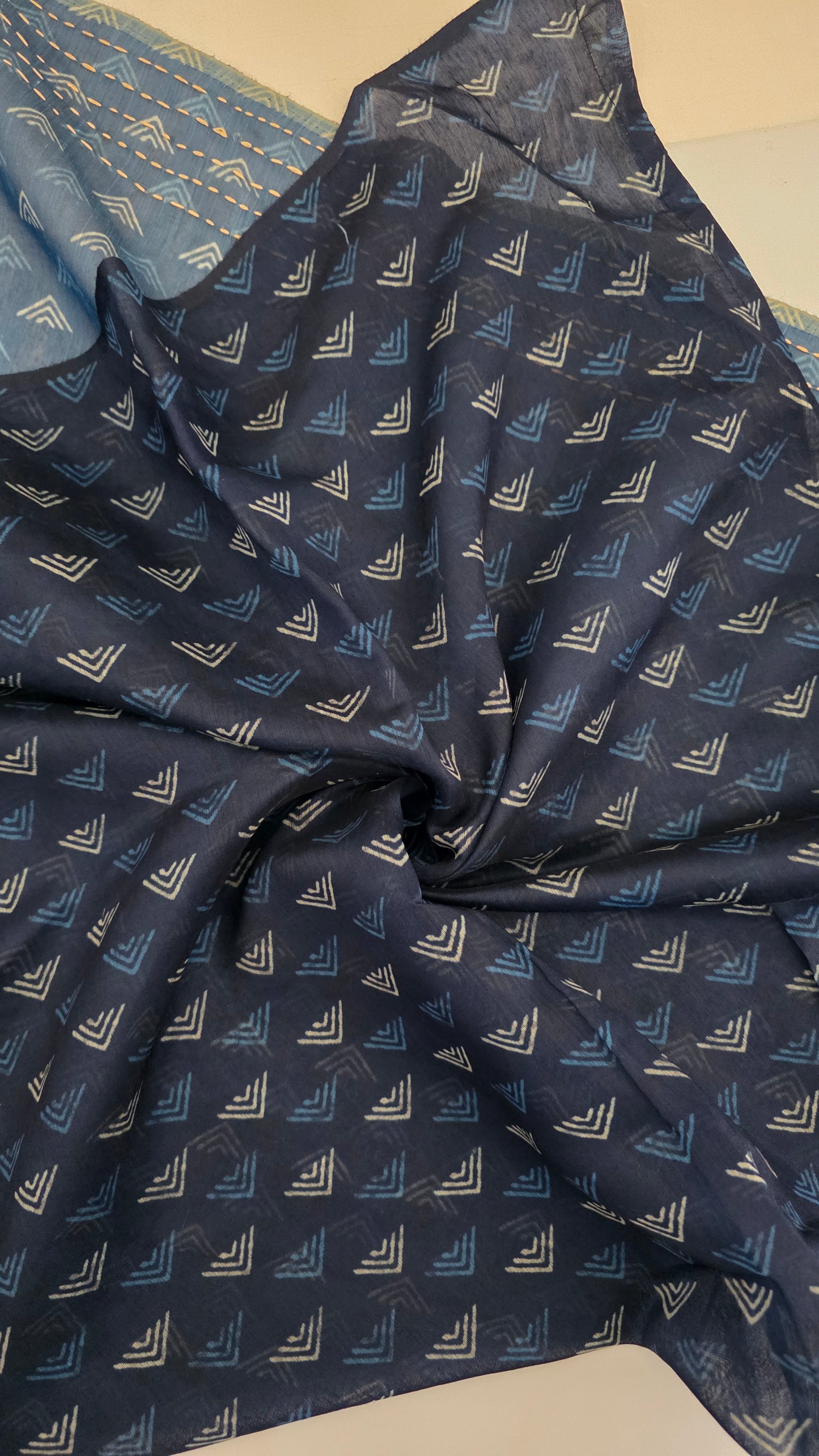 Indigo Blue Kantha Stitch Chanderi cotton saree