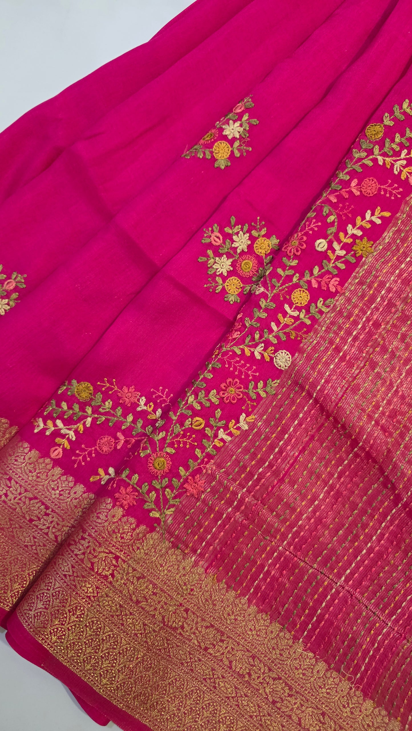 Pink hand embroidered Viscose Silk
