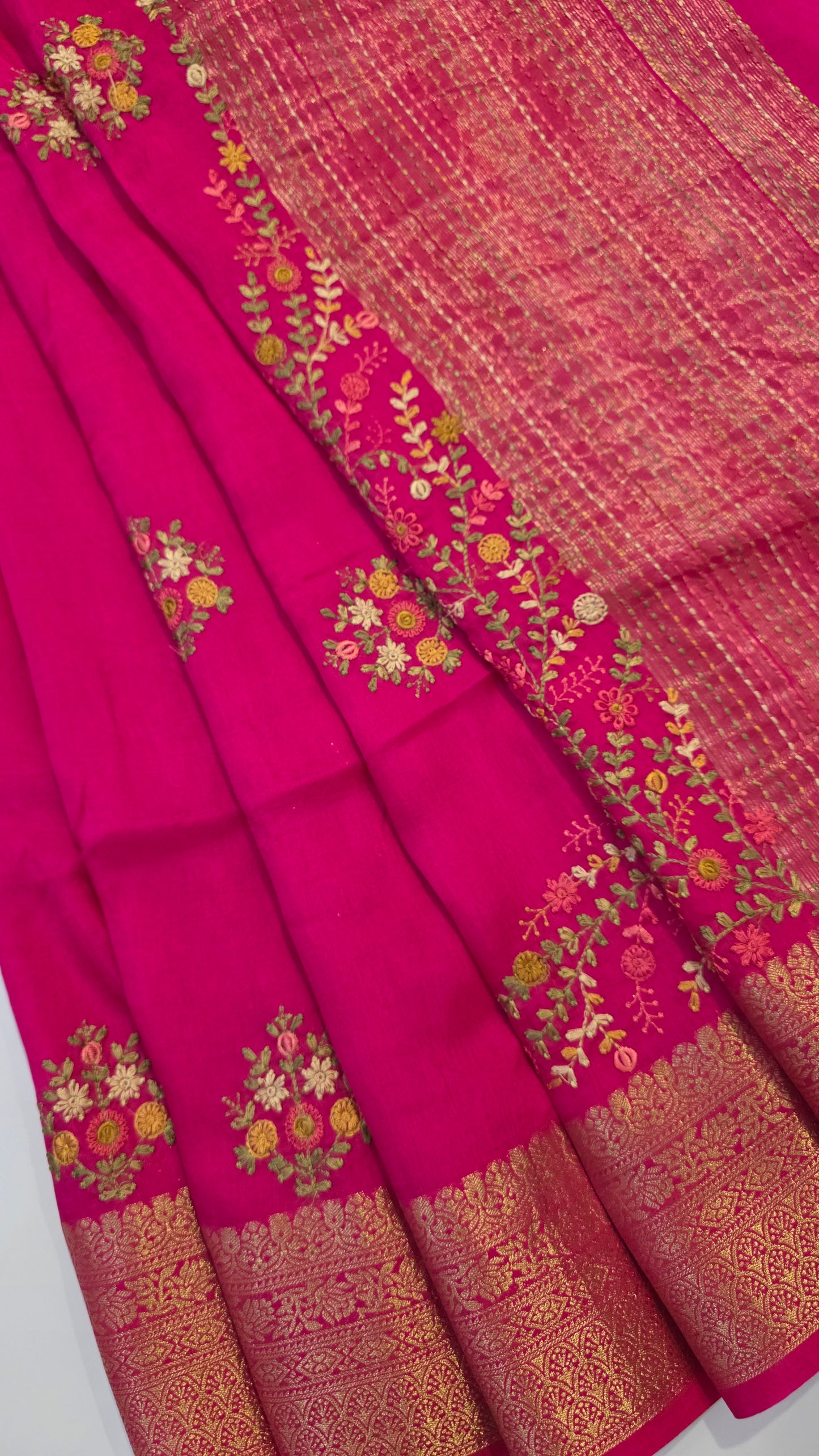 Pink hand embroidered Viscose Silk