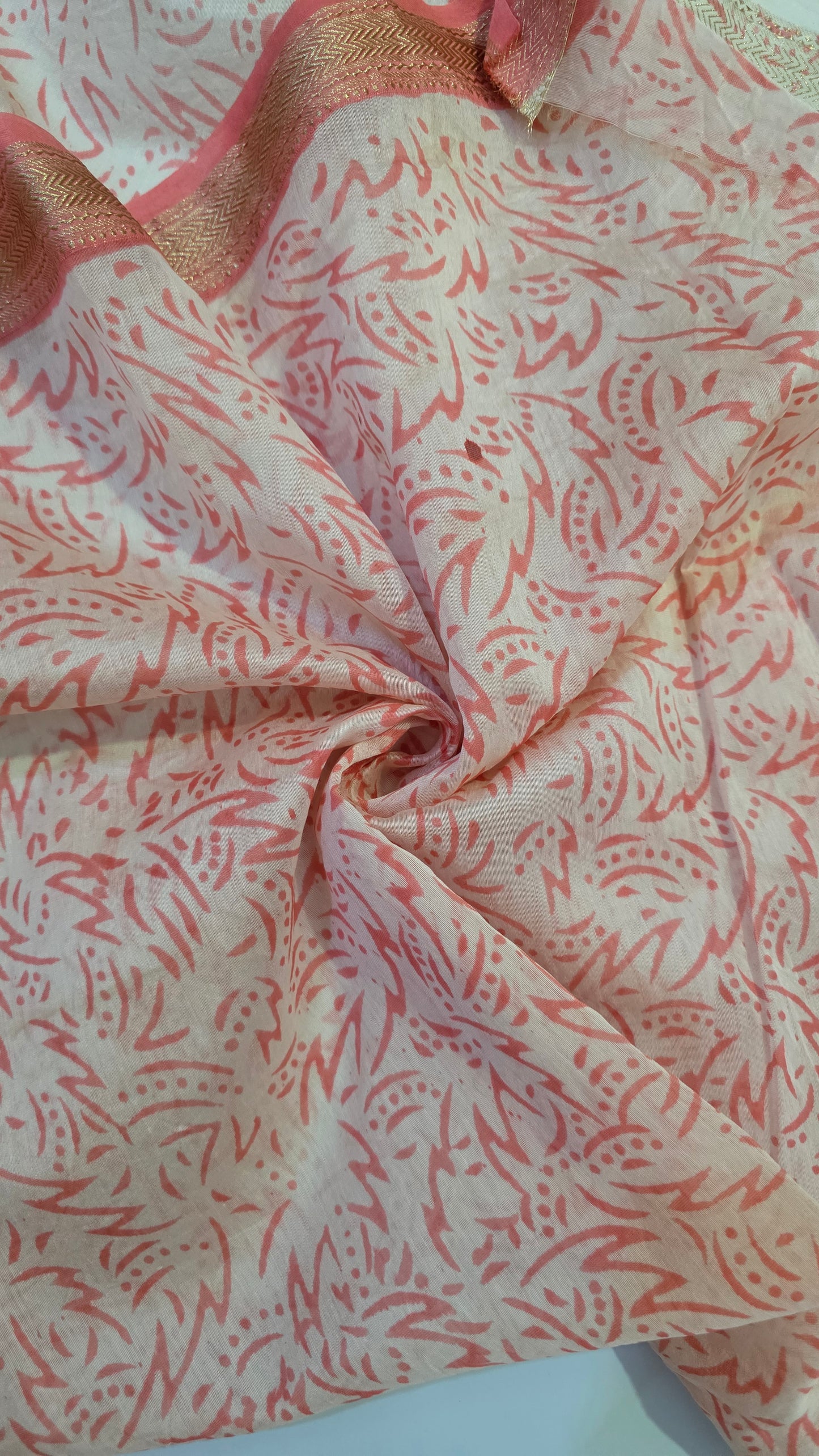 Peach Handblocked Printed Maheshwari Silk Saree