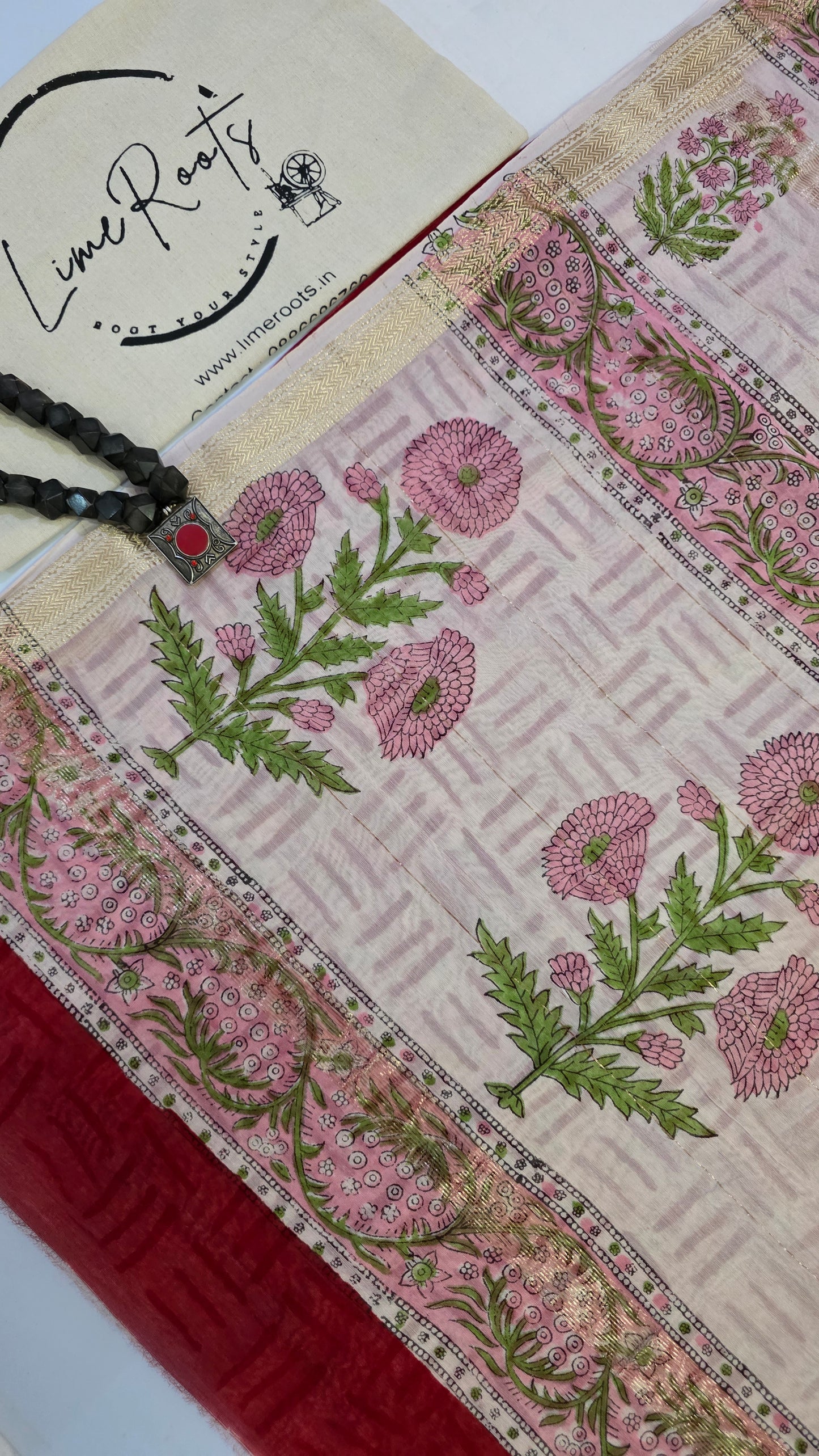 Red Handblocked Printed Maheshwari Silk Saree