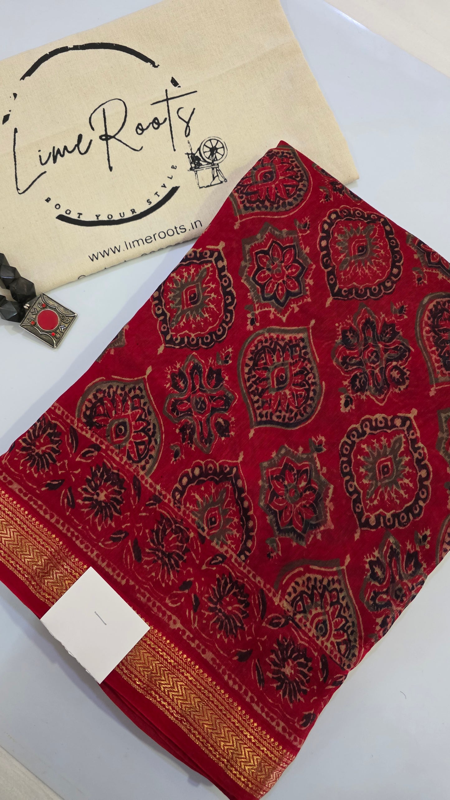 Red Handblocked Printed Maheshwari Silk Saree