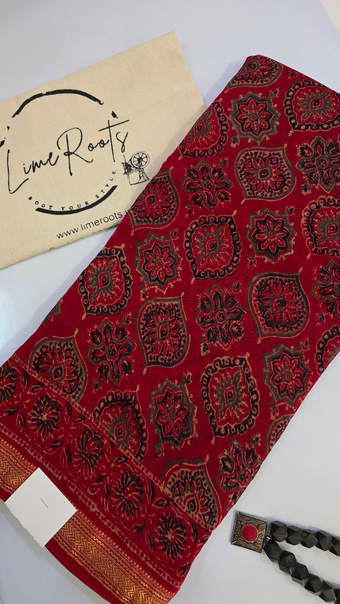 Red Handblocked Printed Maheshwari Silk Saree
