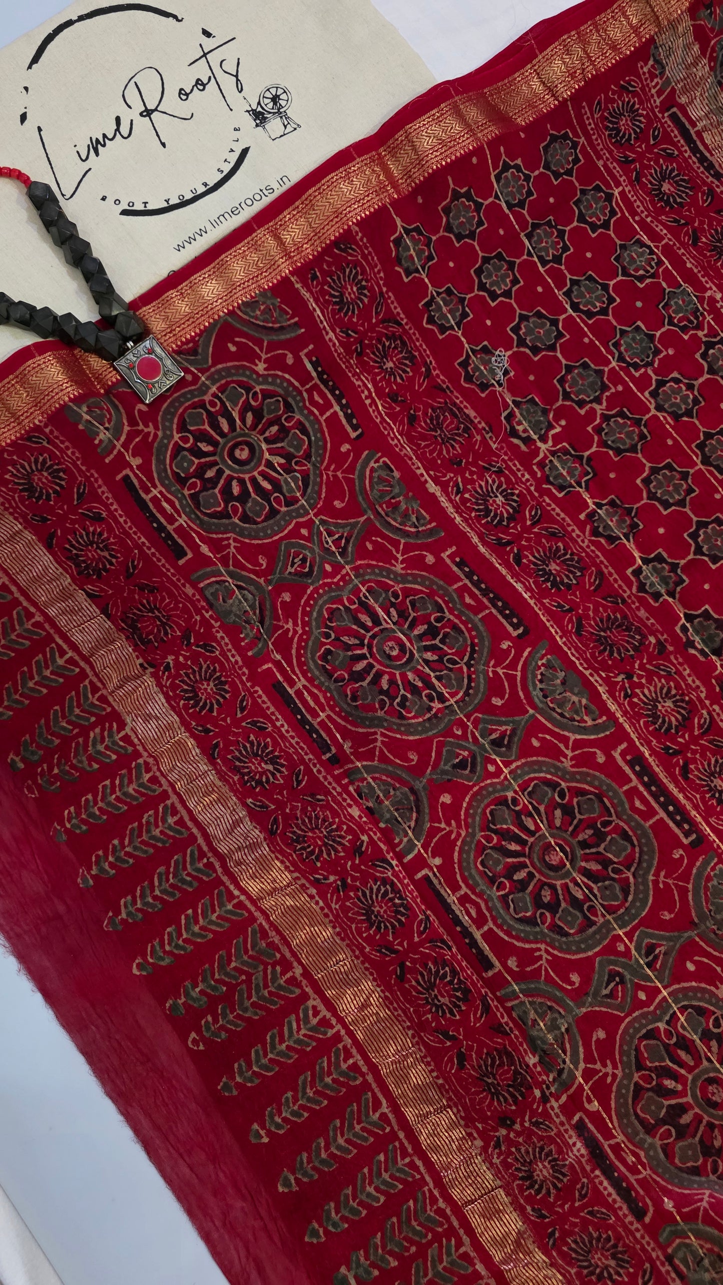 Red Handblocked Printed Maheshwari Silk Saree