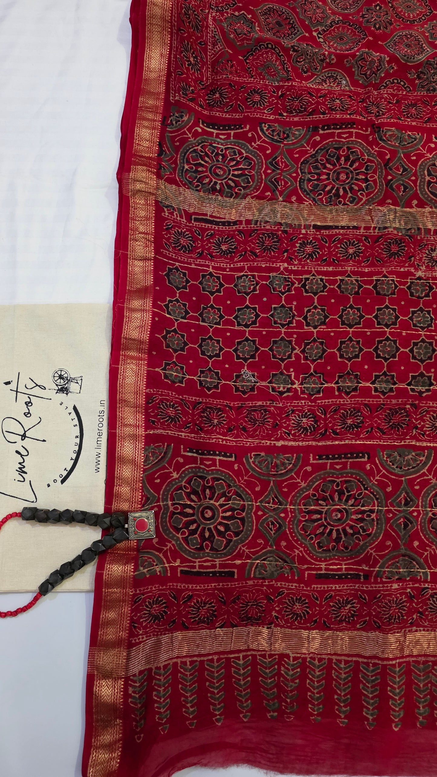Red Handblocked Printed Maheshwari Silk Saree