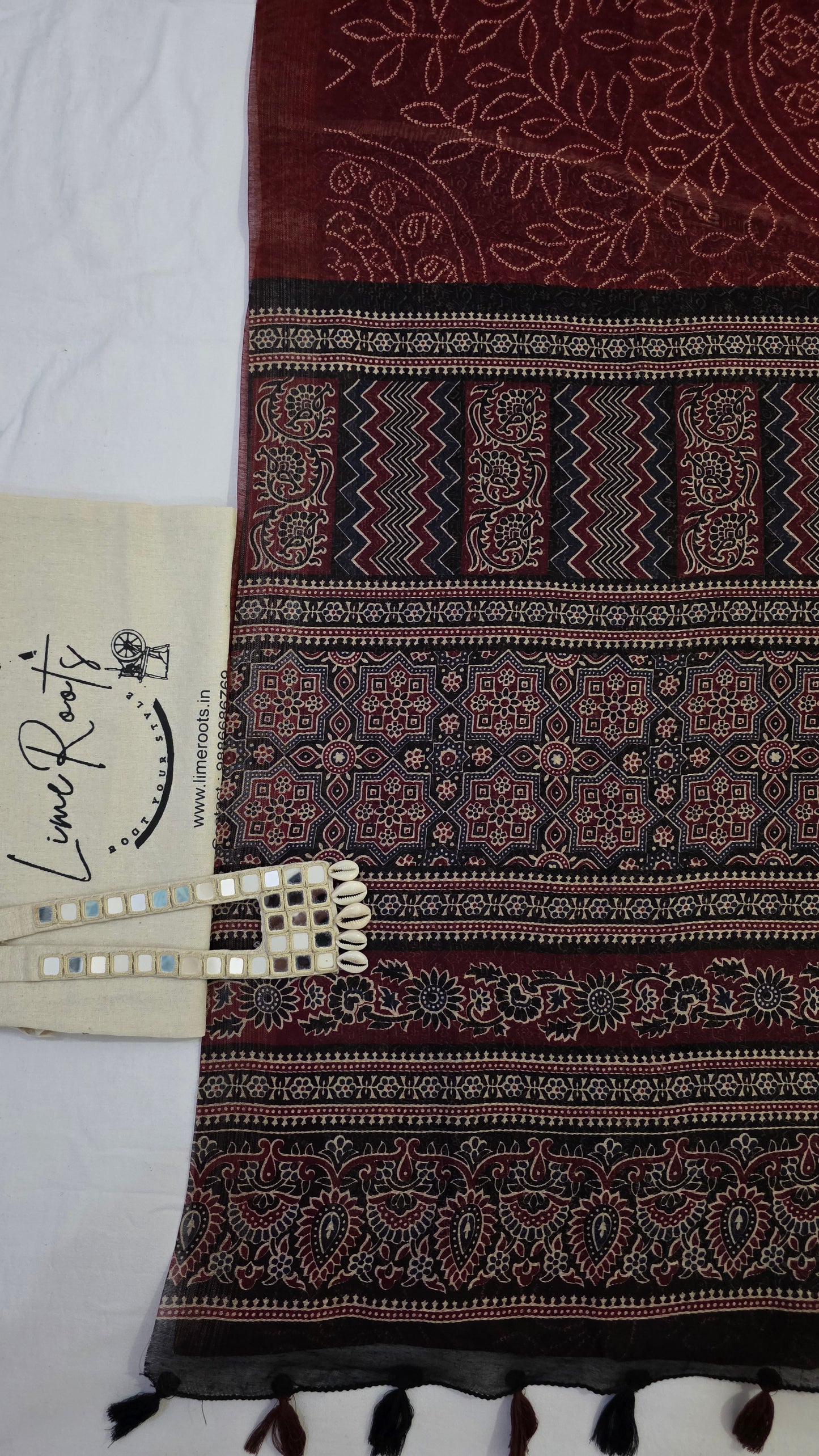 Terracotta Ajrakh Bandhini Linen cotton Saree