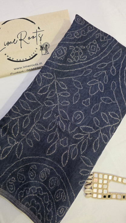 Grey Ajrakh Bandhini Linen cotton Saree