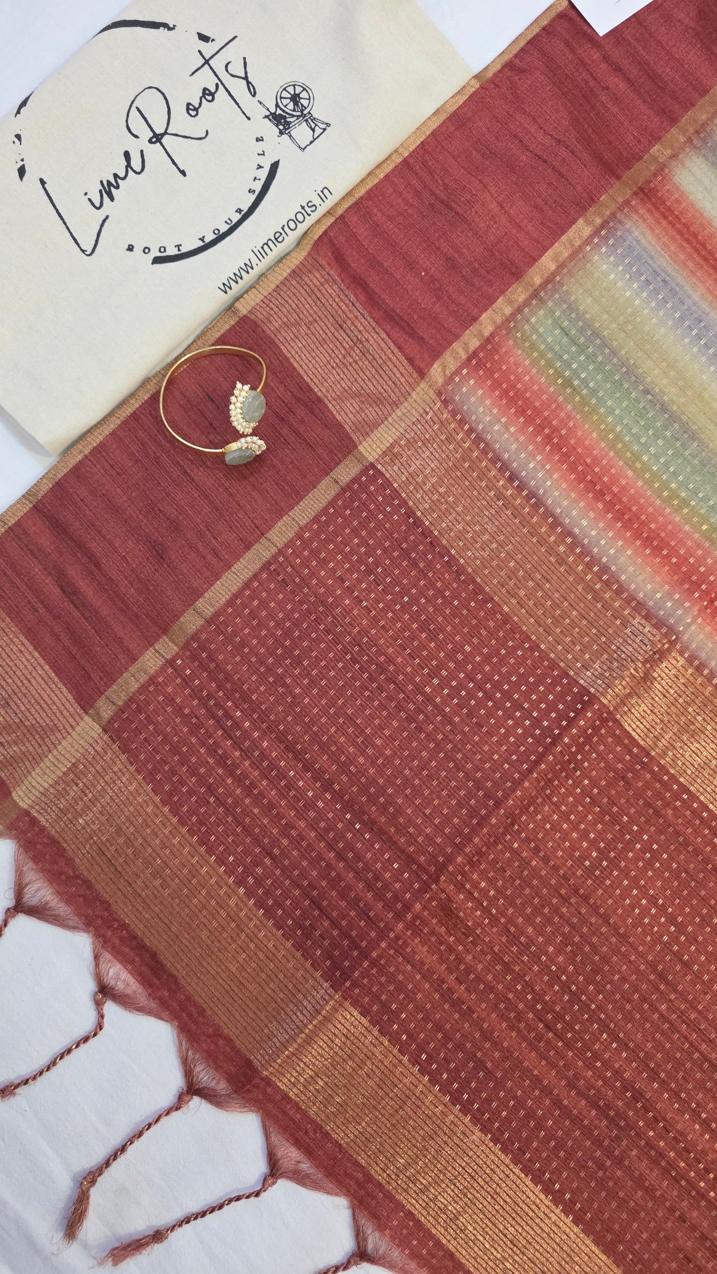 Maroon Ikat printed Tussar Silk Saree