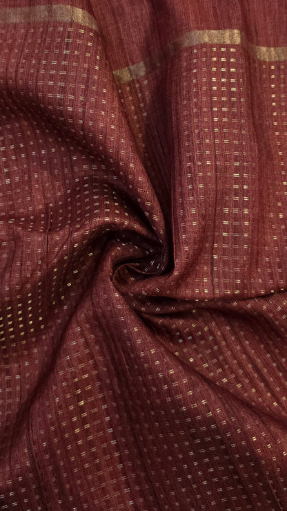 Maroon Ikat printed Tussar Silk Saree