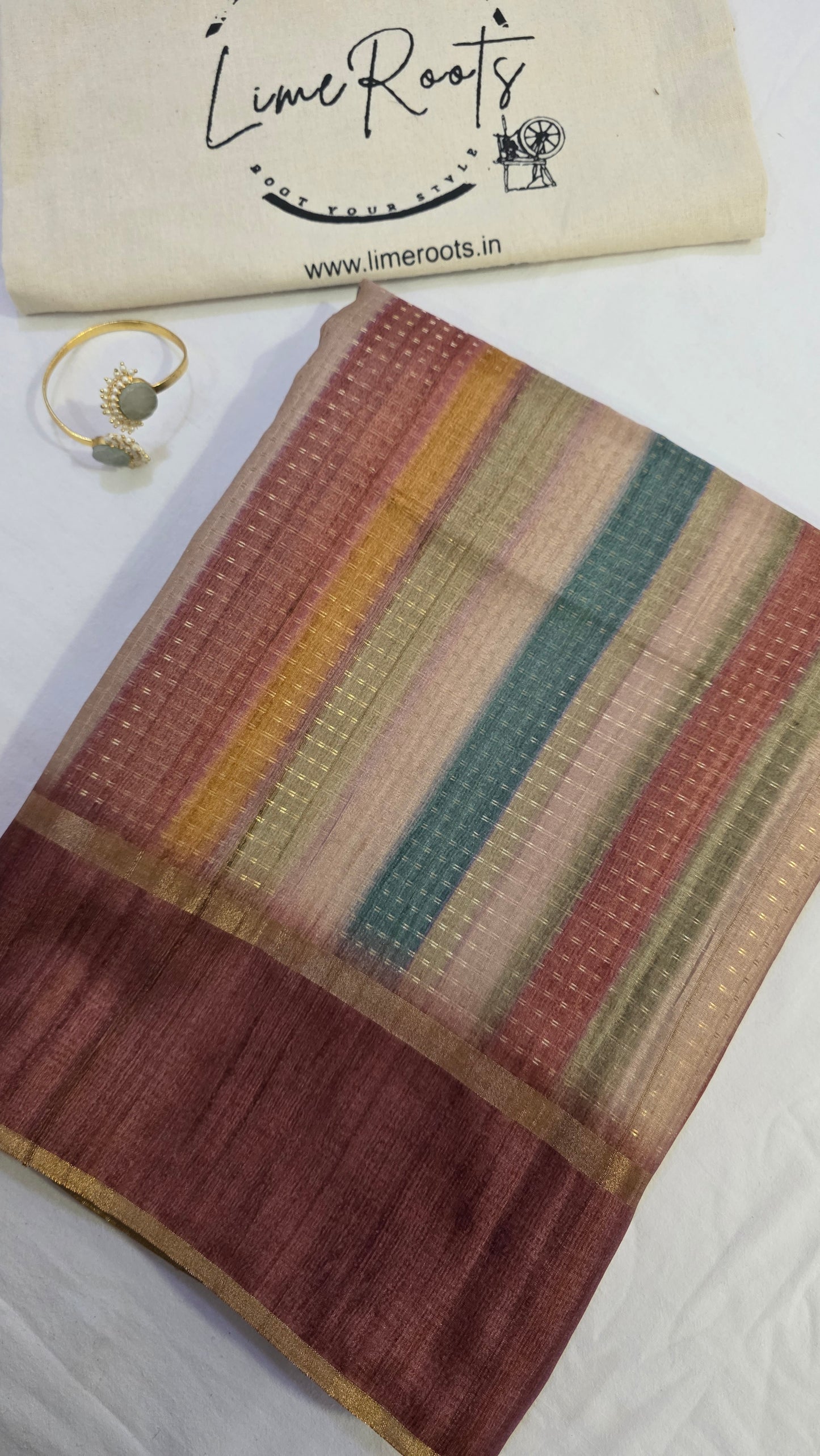 Brown Ikat printed Tussar Silk Saree