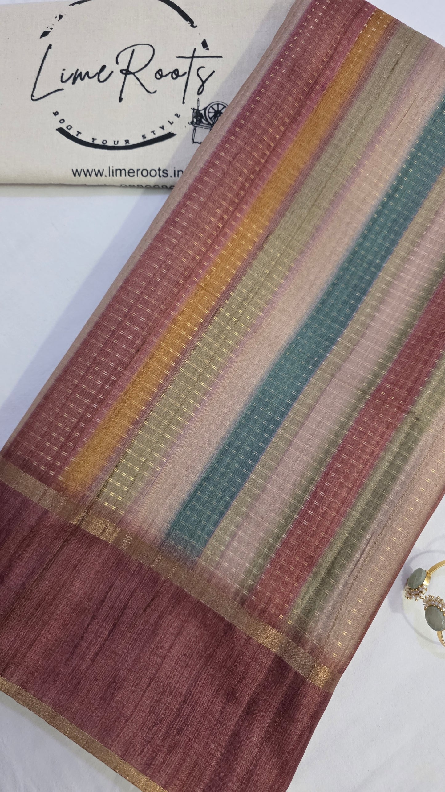 Brown Ikat printed Tussar Silk Saree