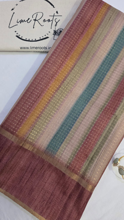 Brown Ikat printed Tussar Silk Saree