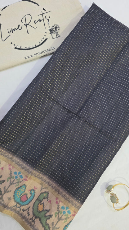 Gray Ikat printed Tussar Silk Saree