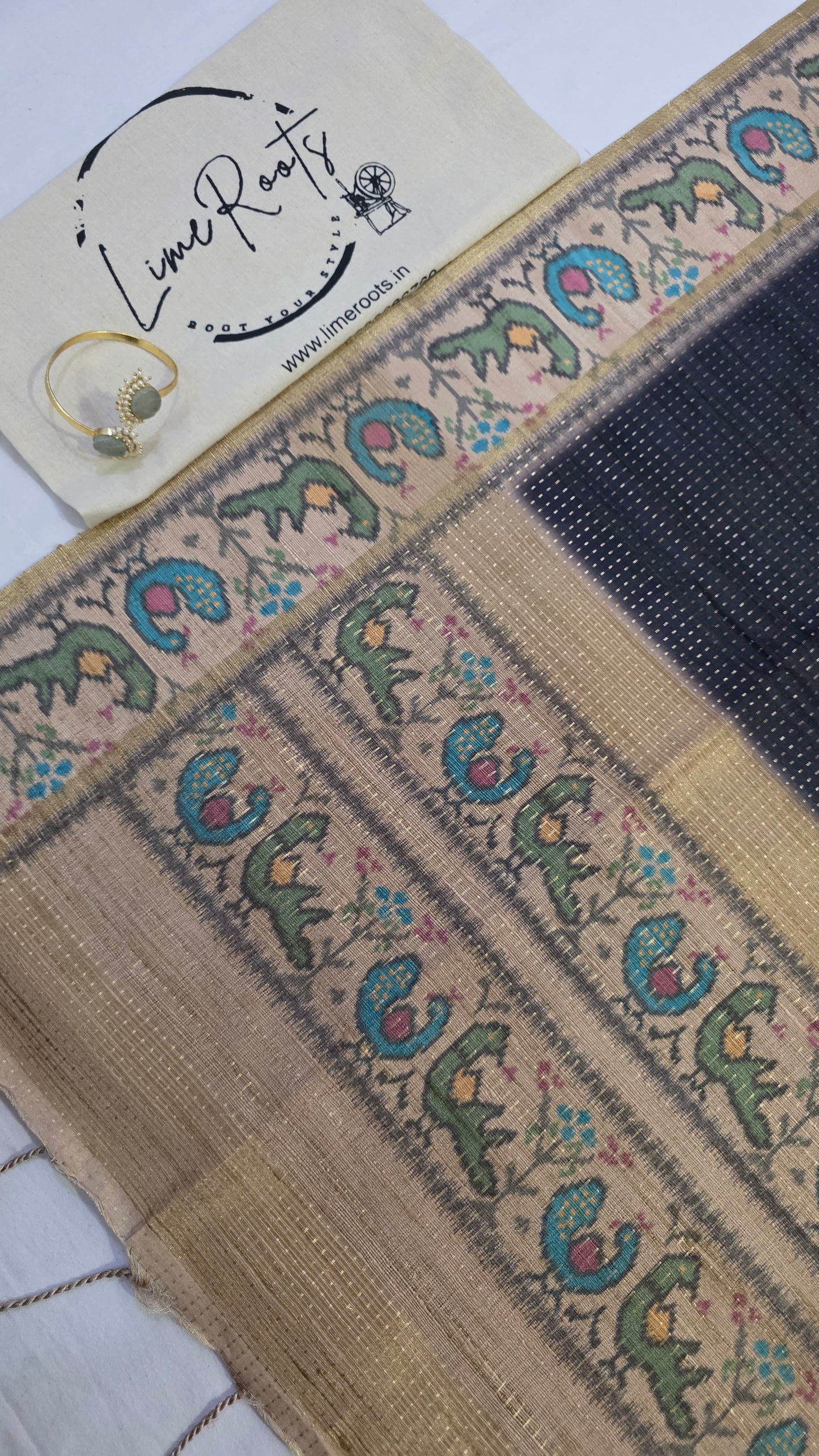 Gray Ikat printed Tussar Silk Saree