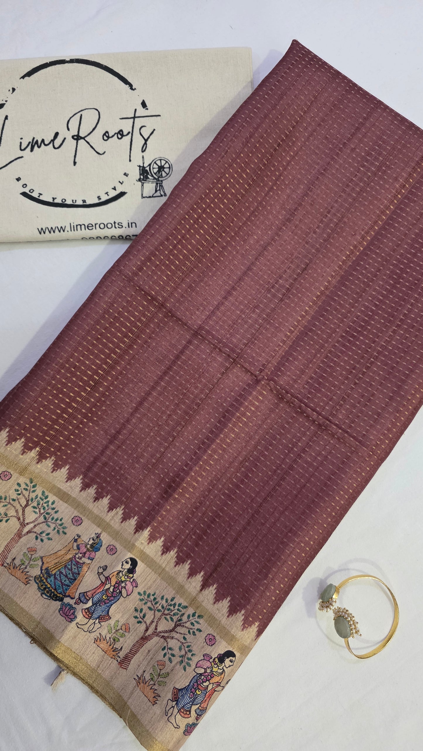 Brown Ikat printed Tussar Silk Saree