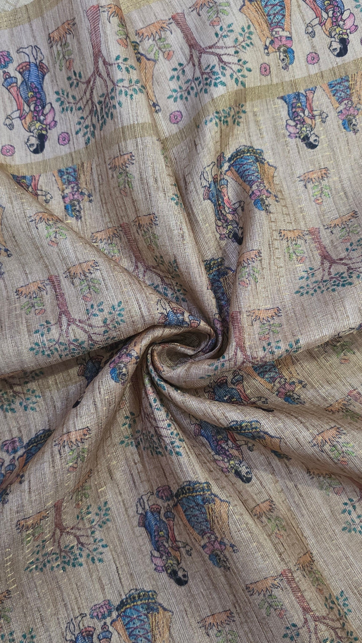 Brown Ikat printed Tussar Silk Saree