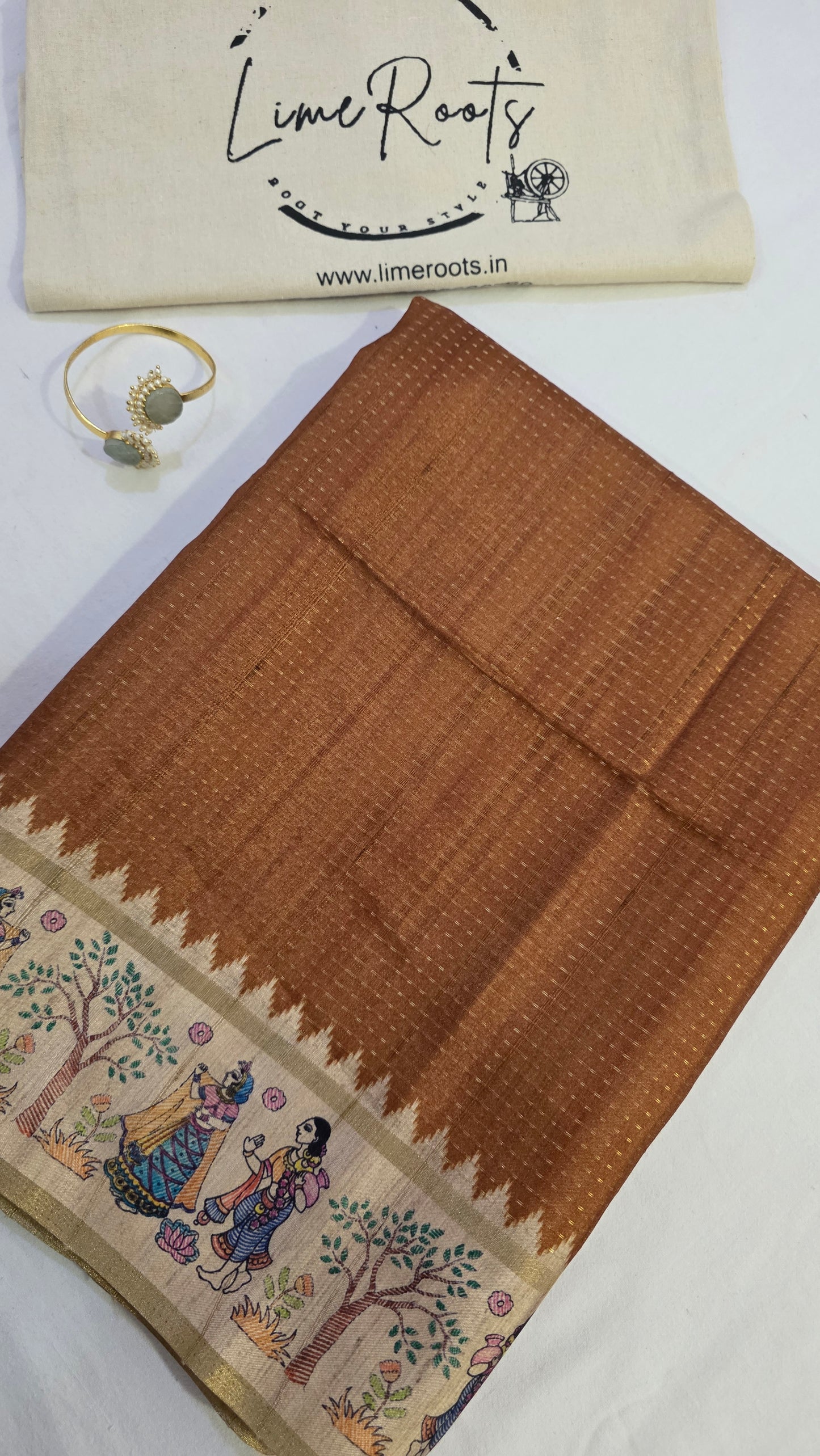 Yellow Ikat printed Tussar Silk Saree
