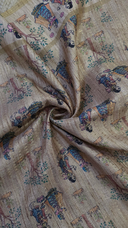 Yellow Ikat printed Tussar Silk Saree