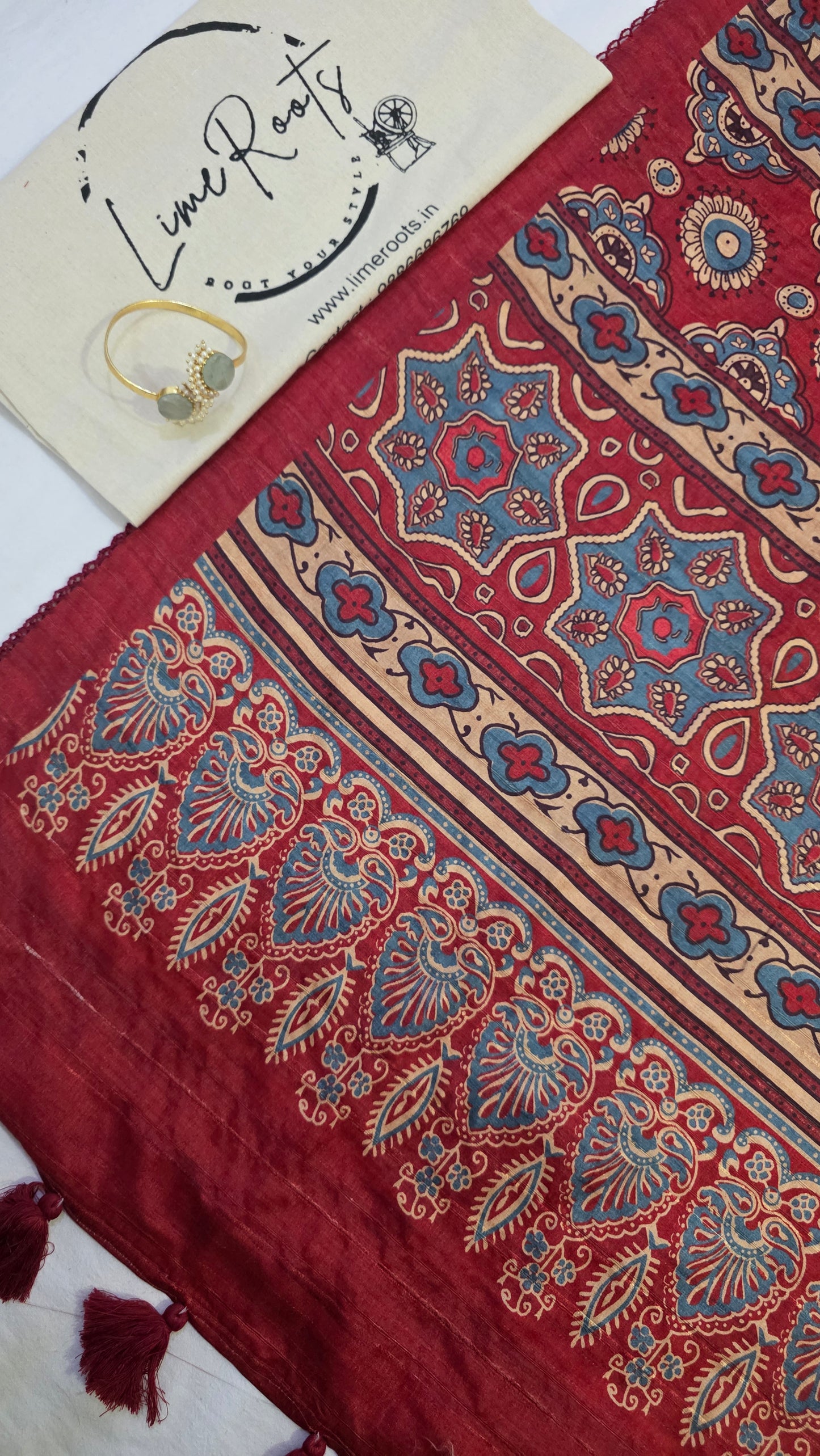 Ivory and maroon Ikat printed Tussar Silk Saree
