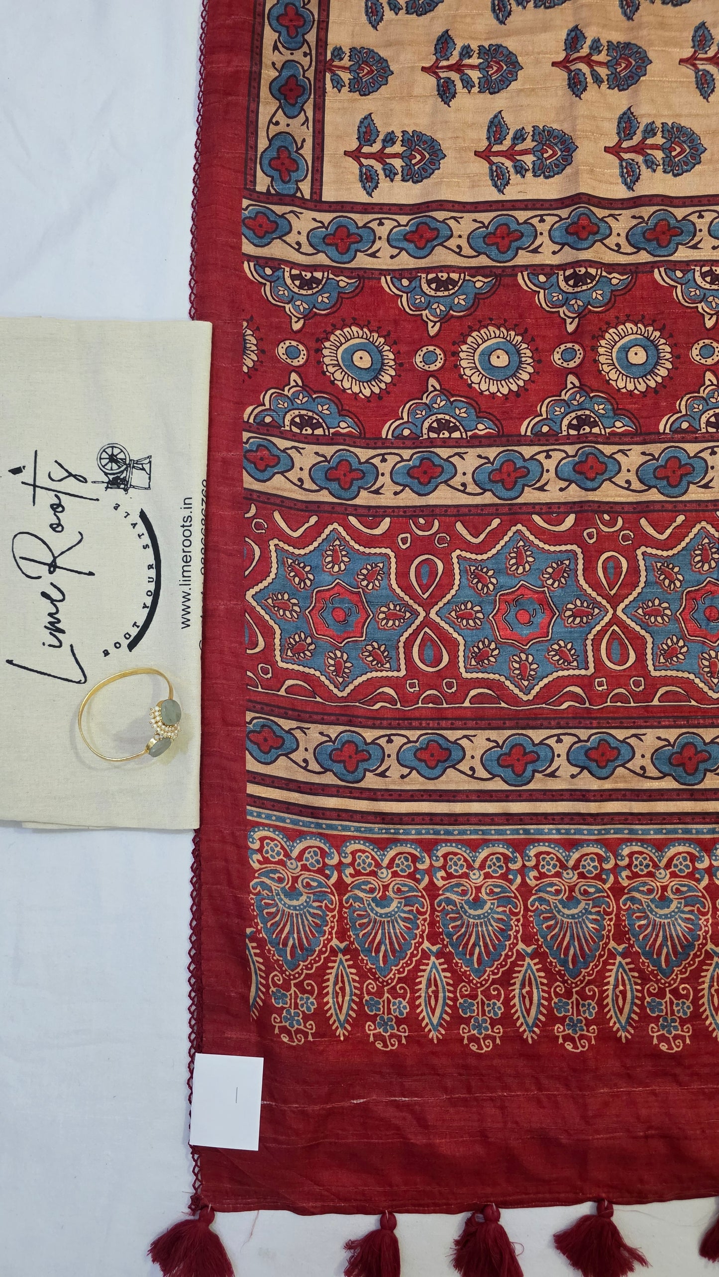 Ivory and maroon Ikat printed Tussar Silk Saree