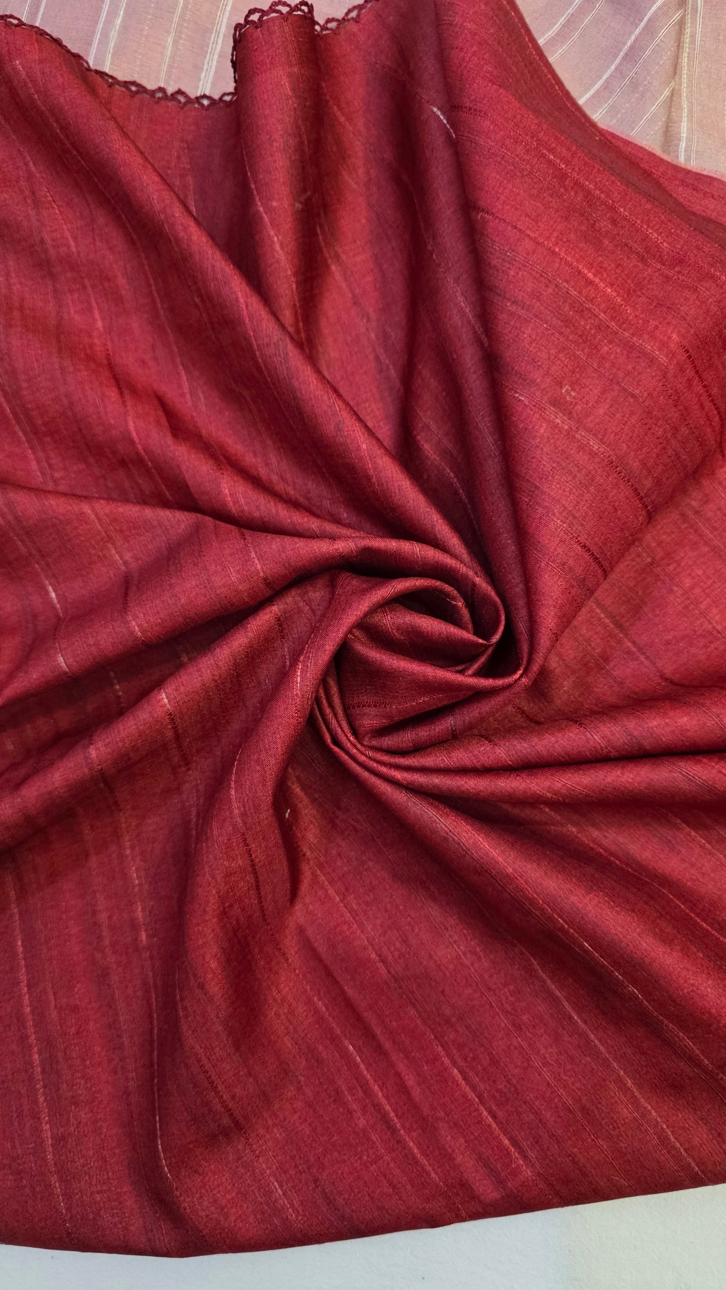 Ivory and maroon Ikat printed Tussar Silk Saree