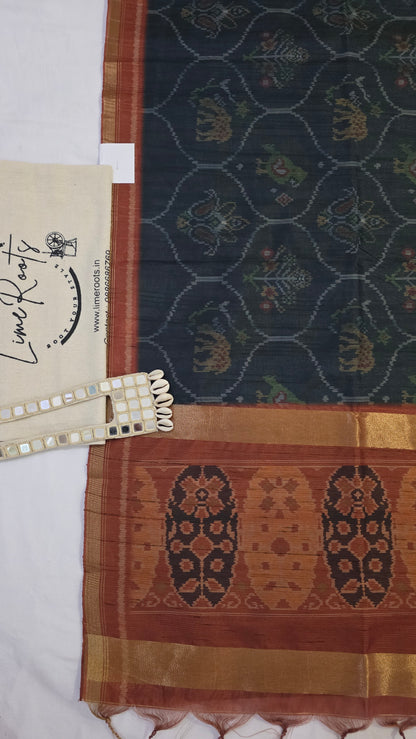 Blue Ikat printed Tussar Silk Saree