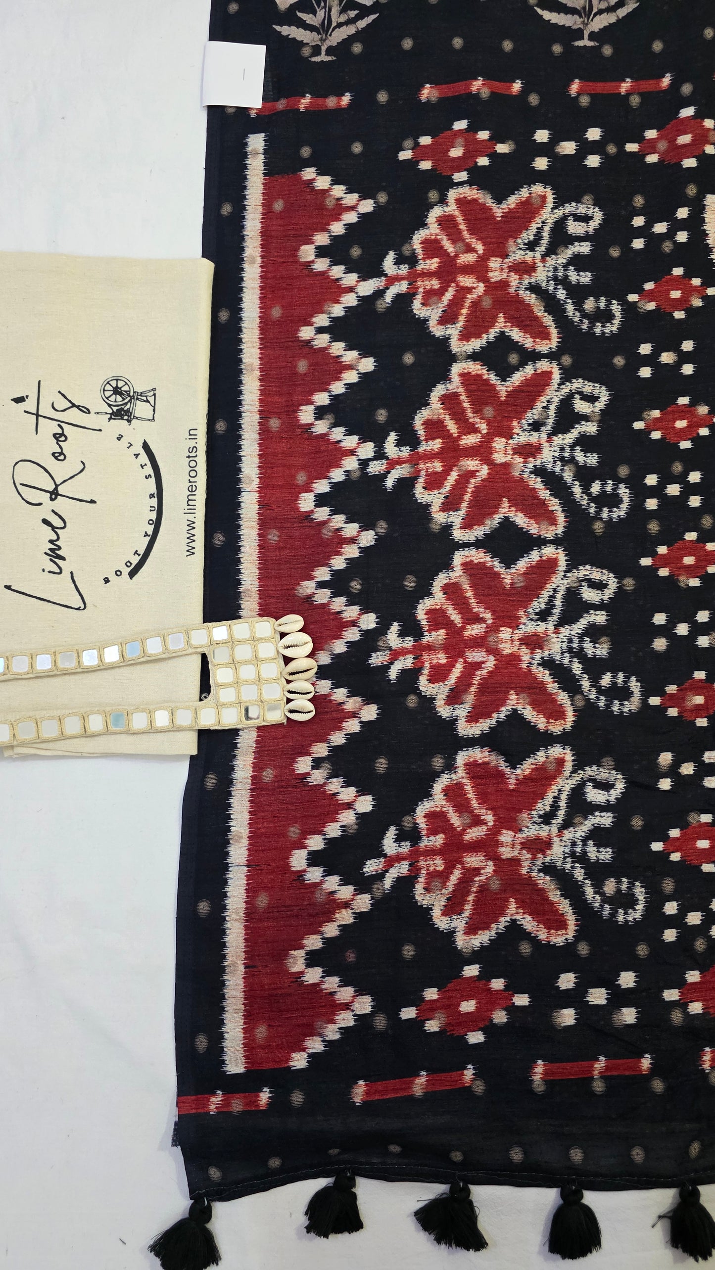 Red Ivory Sambhalpuri printed Chhapa Silk Saree