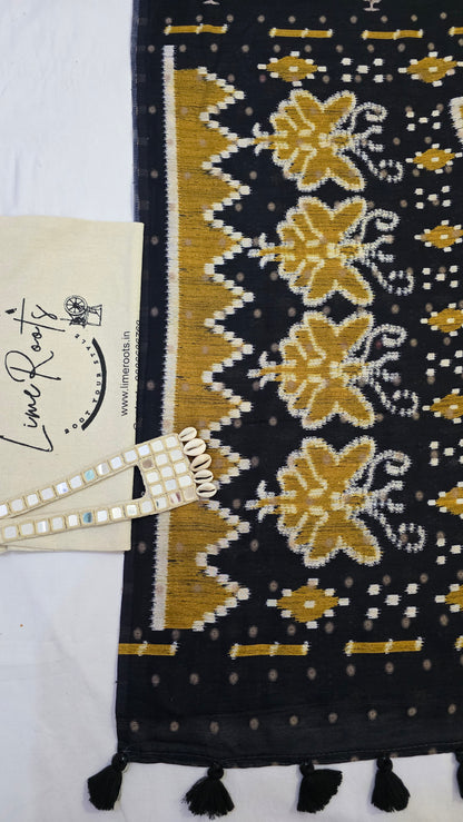 Yellow Ivory Sambhalpuri printed Chhapa Silk Saree