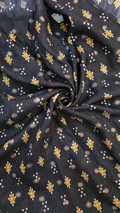 Yellow Ivory Sambhalpuri printed Chhapa Silk Saree