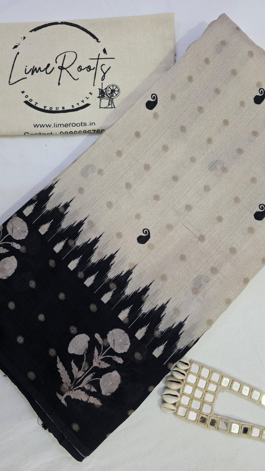 Green Ivory Sambhalpuri printed Chhapa Silk Saree
