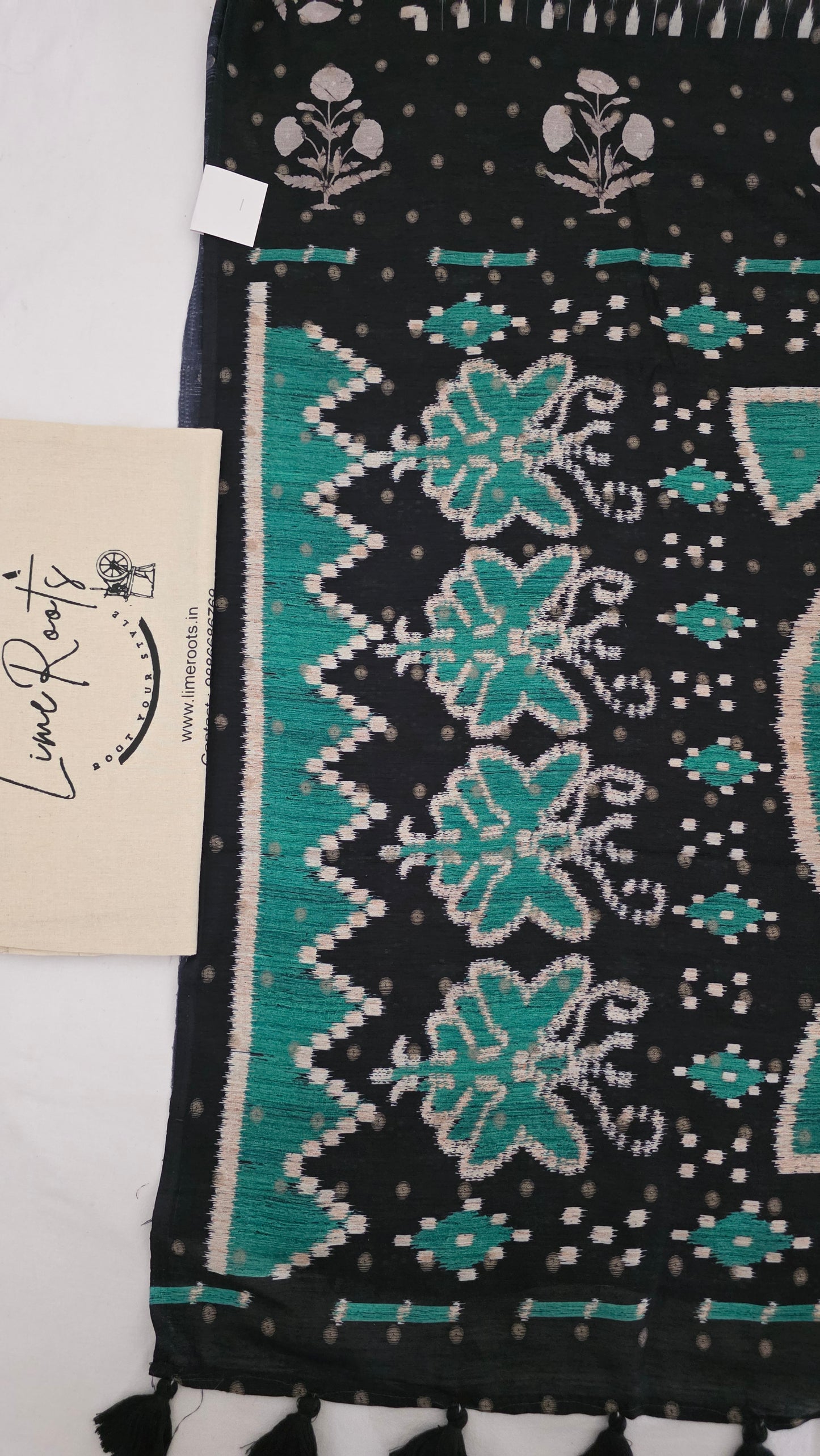Green Ivory Sambhalpuri printed Chhapa Silk Saree
