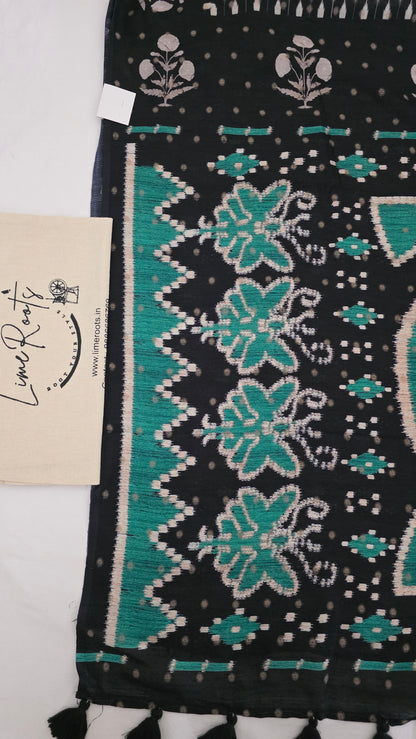 Green Ivory Sambhalpuri printed Chhapa Silk Saree