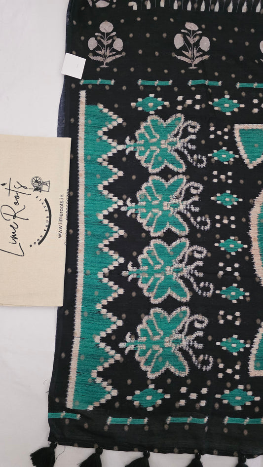 Green Ivory Sambhalpuri printed Chhapa Silk Saree