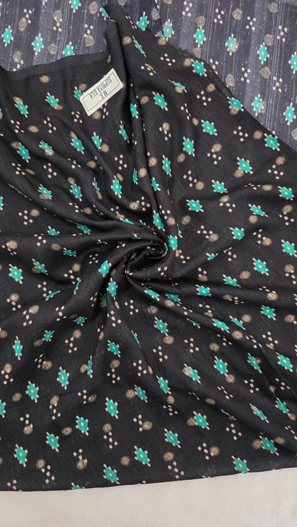 Green Ivory Sambhalpuri printed Chhapa Silk Saree