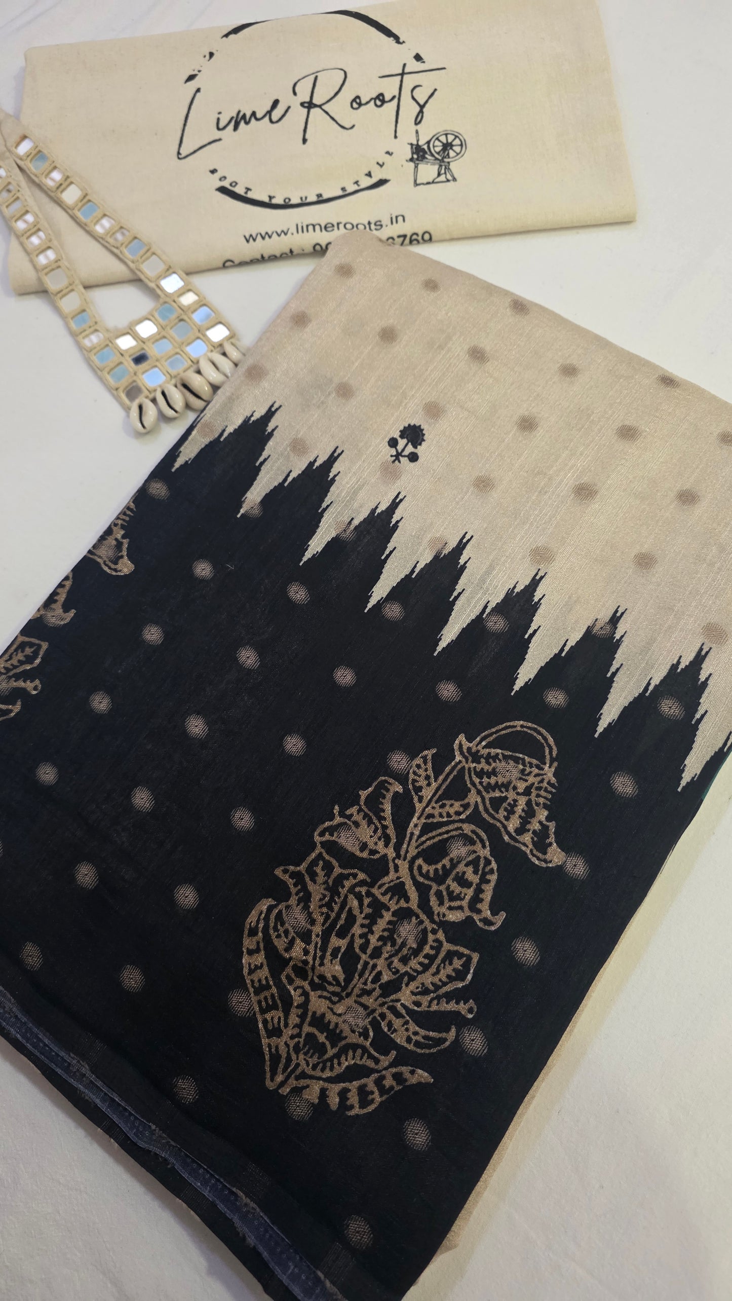 Green Ivory Sambhalpuri printed Chhapa Silk Saree