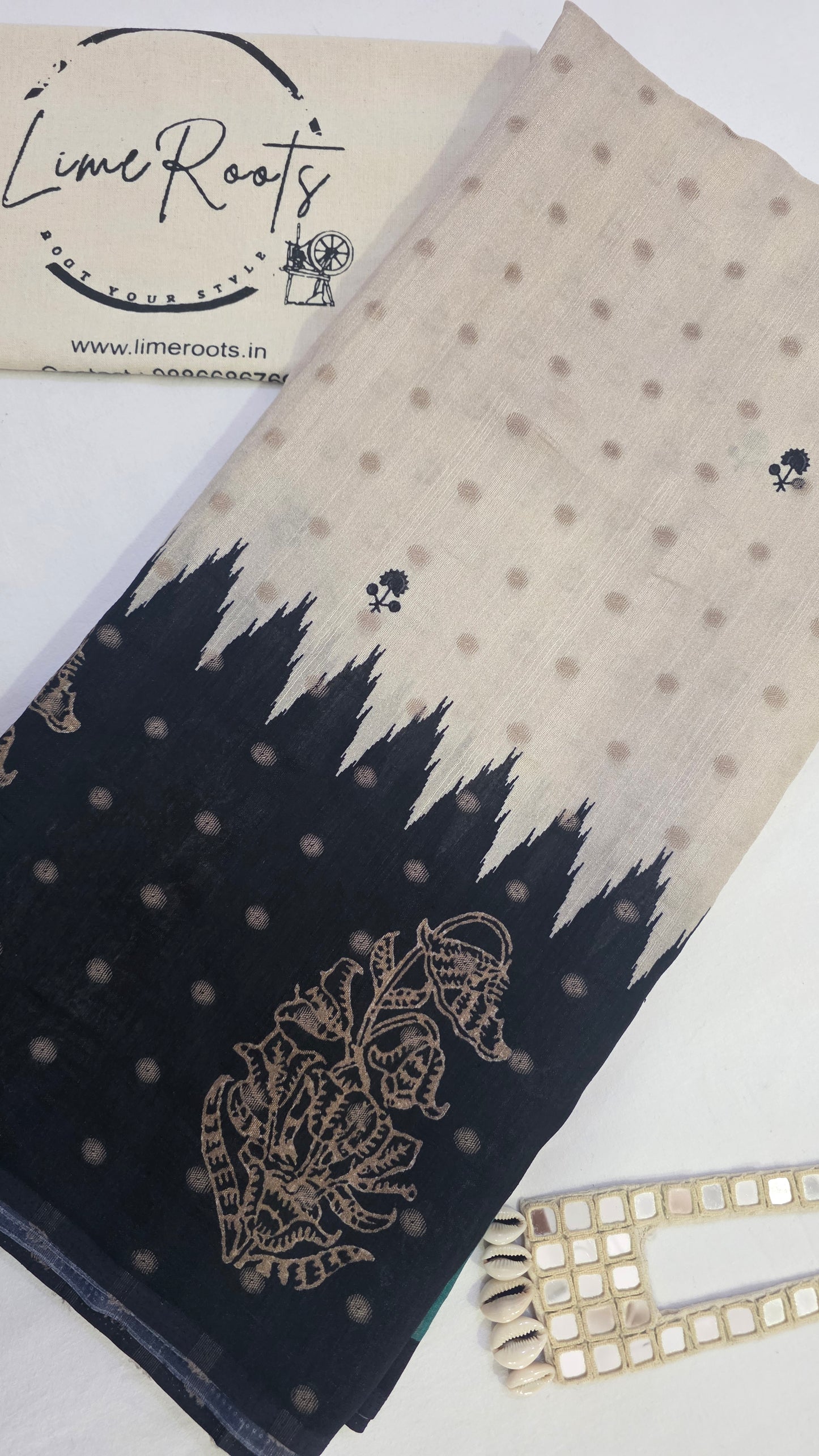 Green Ivory Sambhalpuri printed Chhapa Silk Saree