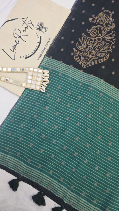 Green Ivory Sambhalpuri printed Chhapa Silk Saree