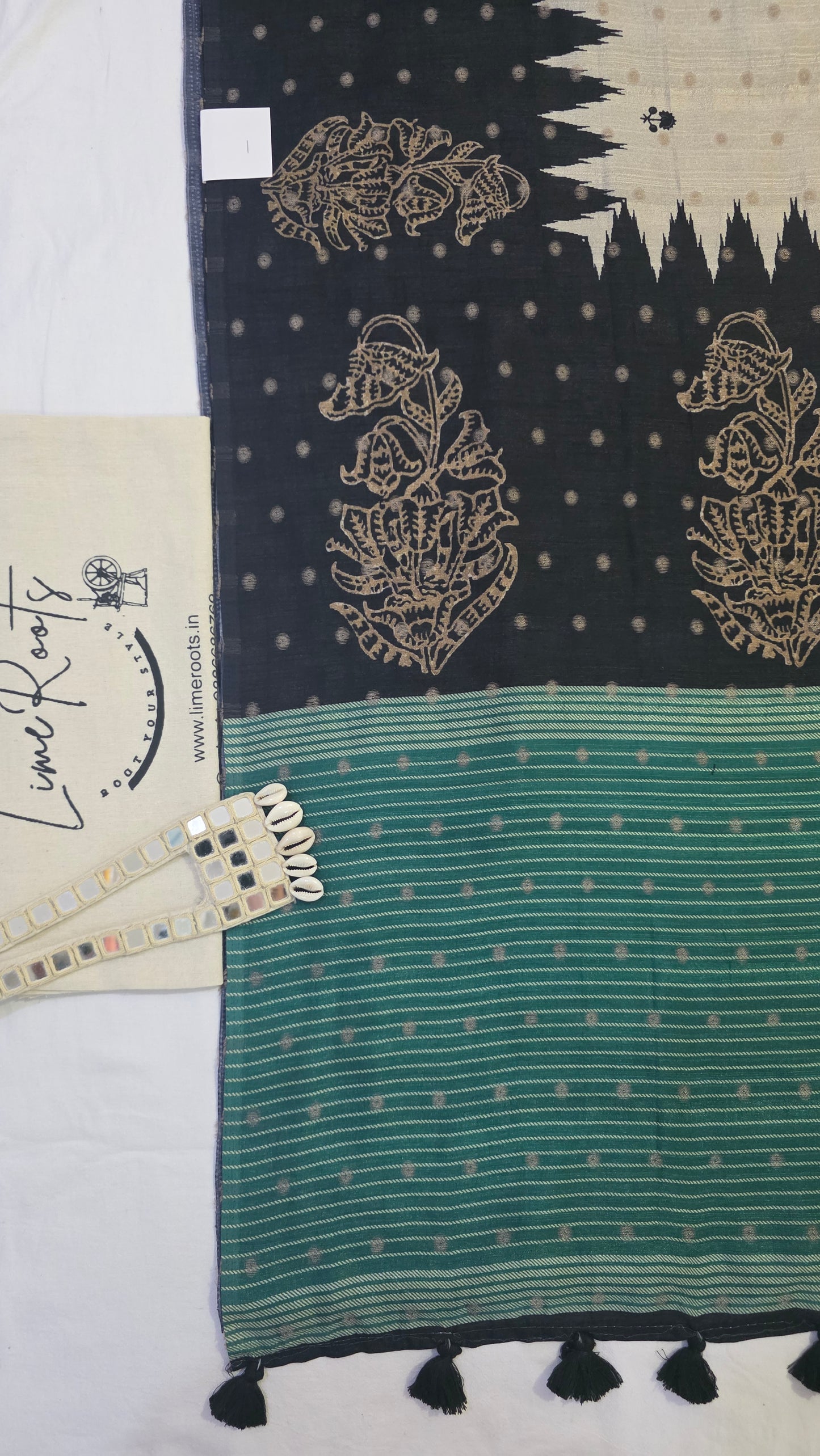 Green Ivory Sambhalpuri printed Chhapa Silk Saree